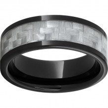 Black Diamond Ceramic Pipe Cut Band with 5mm Silver Carbon Fiber Inlay