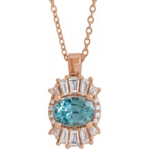 14K Rose Blue Zircon & 1/3 CTW Diamond 16-18 Necklace