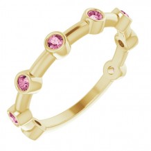 14K Yellow Pink Tourmaline Bezel-Set Bar Ring