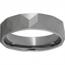 Rugged Tungsten  6mm Band with Angled Facets and Polished Finish