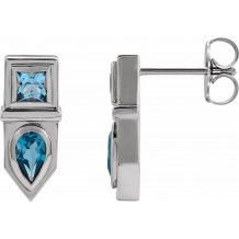 14K White Blue Multi-Gemstone Geometric Bar Drop Earrings