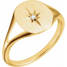 14K Yellow .02 CTW Diamond 11x10 Oval Starburst Signet Ring
