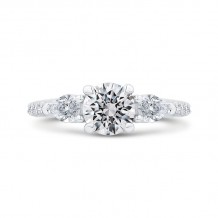 Shah Luxury 14K White Gold Three Stone Plus Round Diamond Engagement Ring (Semi-Mount)