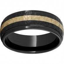 Black Diamond Ceramic Domed Grooved Edge Band with a 2mm 14K Yellow Gold Inlay and Moon Finish