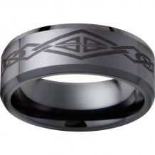 Black Diamond Ceramic Beveled Edge Band with Diamond Knot Laser Engraving