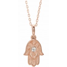 14K Rose .03 CTW Diamond Hamsa 16-18 Necklace