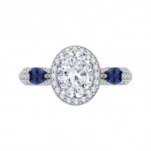 Shah Luxury 14K White Gold Oval Diamond Halo Engagement Ring with Sapphire (Semi-Mount)