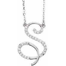 14K White 1/8 CTW Diamond Initial S 16 Necklace