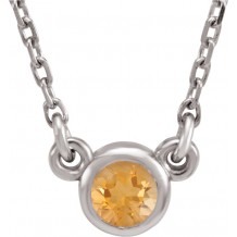 14K White 4 mm Round Citrine Bezel-Set Solitaire 16 Necklace