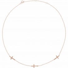 14K Rose 3-Station Cross Adjustable 16-18u201d  Necklace