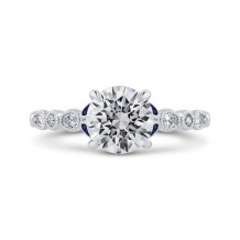 Shah Luxury 14K White Gold Round Diamond Engagement Ring with Sapphire (Semi-Mount)