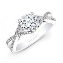 14k White Gold Twisted Split Shank Diamond Engagement Semi Mount Ring