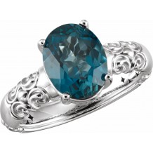 14K White 10x8 mm London Blue Topaz Ring