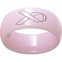 Pink Diamond CeramicDomed Ring with Breast Cancer Ribbon Laser Engraving