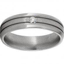 Titanium Beveled Edge Band with Two .5mm Grooves, One 6-point Diamond, and Stone Finish