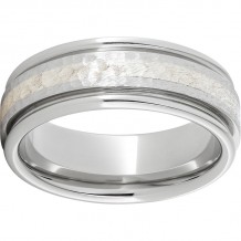 Serinium Rounded Edge Band with a 2mm Sterling Silver Inlay and Hammer Finish