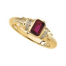 14K Yellow Ruby & 1/10 CTW Diamond Granulated Ring