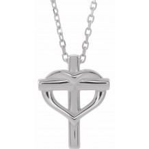 14K White Youth Cross with Heart 15 Necklace