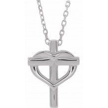 14K White Youth Cross with Heart 15 Necklace