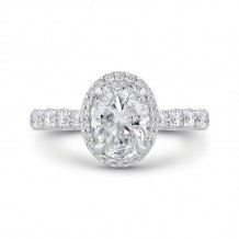 Shah Luxury Oval Diamond Halo Engagement Ring In 14K White Gold (Semi-Mount)