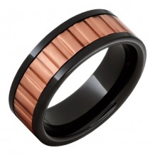Jewelry Innovations Black Ceramic Pipe Cut Band with a New Jersey Pattern Copper Inlay