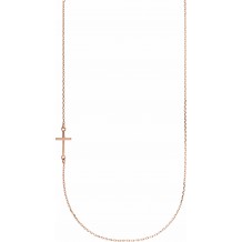 14K Rose Off-Center Sideways Cross 16 Necklace