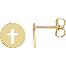 14K Yellow 8 mm Pierced Cross Disc Earrings