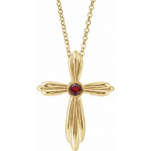 14K Yellow Mozambique Garnet Cross 16-18 Necklace