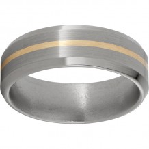 Titanium Beveled Edge Band with a 1mm 14K Yellow Gold Inlay and Satin Finish