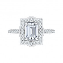 Shah Luxury 14K White Gold Emerald Cut Diamond Halo Vintage Engagement Ring with Euro Shank (Semi-Mount)