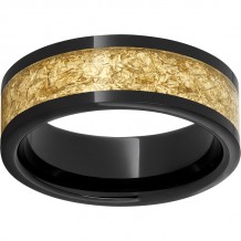 Black Diamond Ceramic Pipe Cut Band with 5mm Yellow Gold Leaf Inlay