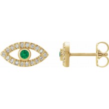 14K Yellow Emerald & White Sapphire Earrings