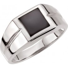 14K White 8 mm Square Onyx Ring