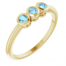 14K Yellow Aquamarine Three-Stone Bezel-Set Ring