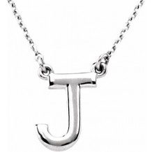 14K White Block Initial J 16 Necklace