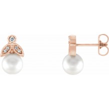 14K Rose Freshwater Pearl & .06 CTW Diamond Earrings