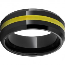 Black Diamond Ceramic Beveled Edge Band with a 2mm Yellow Enamel Inlay