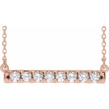14K Rose 1/2 CTW Diamond French-Set Bar 18 Necklace