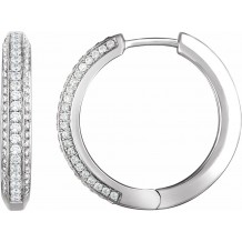 14K White 3/4 CTW Diamond Hoop Earrings