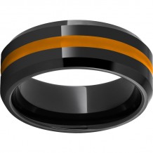 Black Diamond Ceramic Beveled Edge Band with Orange Enamel Inlay