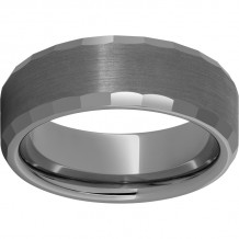 Rugged Tungsten  8mm Faceted Beveled Edge Band with Satin Finish