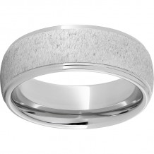 Serinium Domed Band with Grooved Edges and Grain Finish