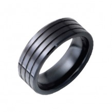 Jewelry Innovations Black Diamond Ceramic Beveled Edge Band with Three .5mm Grooves