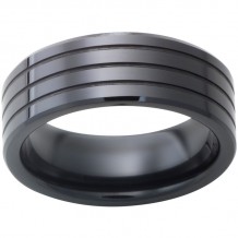 Black Diamond Ceramic Beveled Edge Band with Three .5mm Grooves