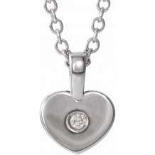14K White .01 CT Diamond Youth Heart 16 Necklace
