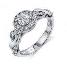 14K White Gold 0.38ct Diamond Melee And Semi-Mount Halo Engagement Ring