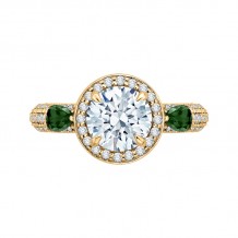 Shah Luxury 14K Yellow Gold Round Diamond and Green Tsavorite Engagement Ring (Semi-Mount)