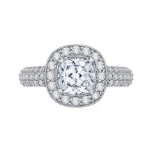 Shah Luxury 14K White Gold Cushion Diamond Halo Cathedral Style Engagement Ring (Semi-Mount)