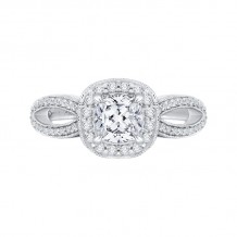 Shah Luxury 14K White Gold Cushion Diamond Halo Engagement Ring with Split Shank (Semi-Mount)