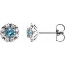 14K White Aquamarine & 1/3 CTW Diamond Earrings